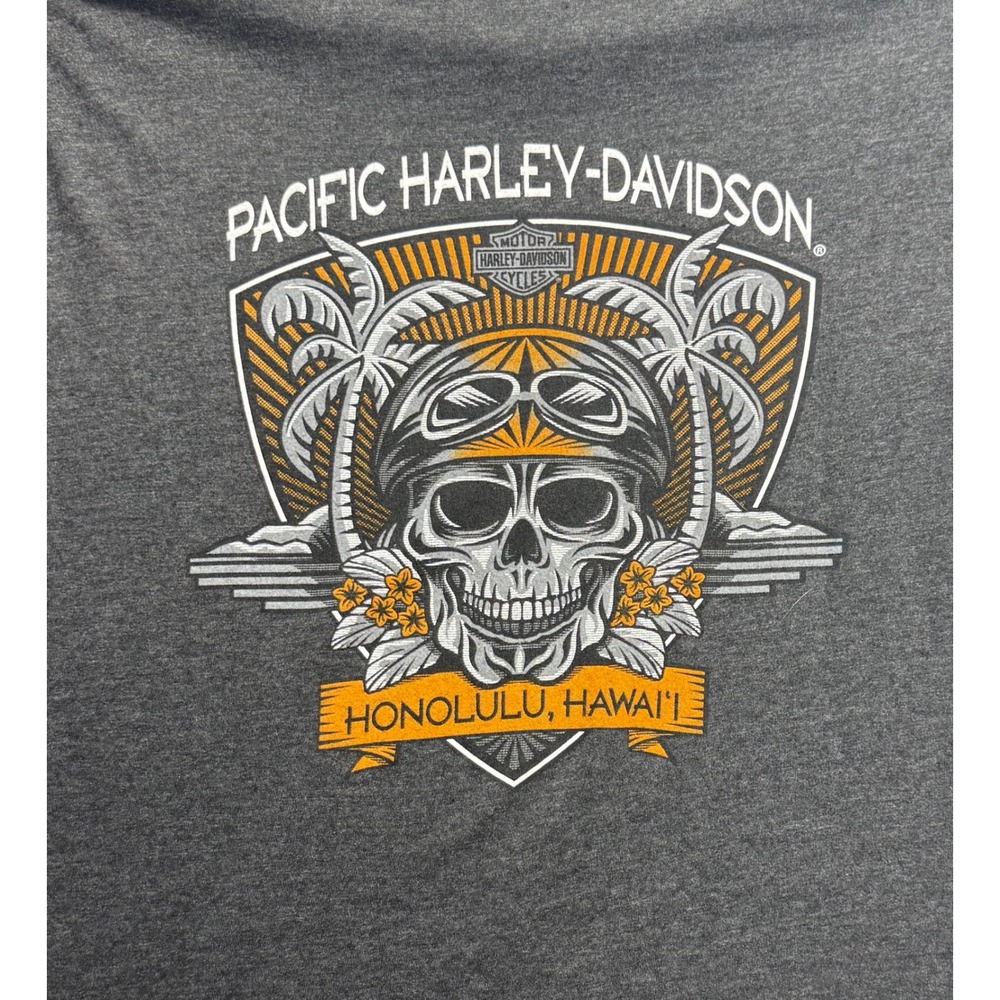Harley-Davidson Honolulu Hawaii Skull Graphic T-Shirt Mens XL Gray Short Sleeve